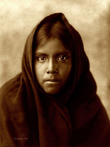Qahatika girl, Arizona, 1907 White Modern Wood Framed Art Print with Double Matting by Curtis, Edward