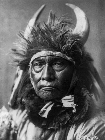 Bull Chief, Apsaroke White Modern Wood Framed Art Print with Double Matting by Curtis, Edward