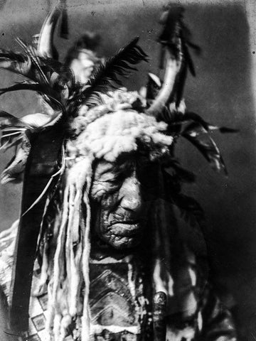 Lean Wolf, Hidatsa White Modern Wood Framed Art Print with Double Matting by Curtis, Edward