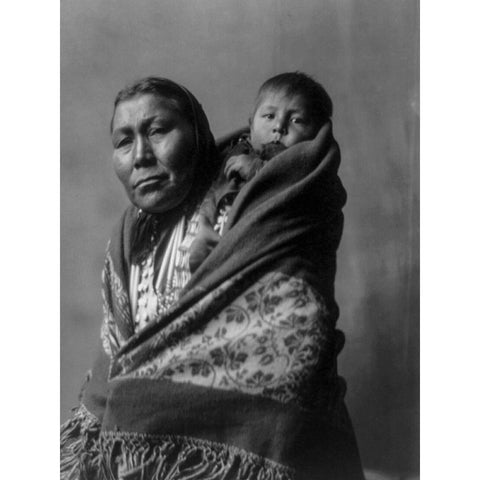 Hidatsa mother White Modern Wood Framed Art Print by Curtis, Edward