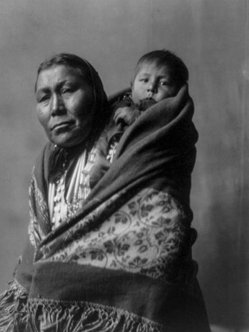 Hidatsa mother White Modern Wood Framed Art Print with Double Matting by Curtis, Edward