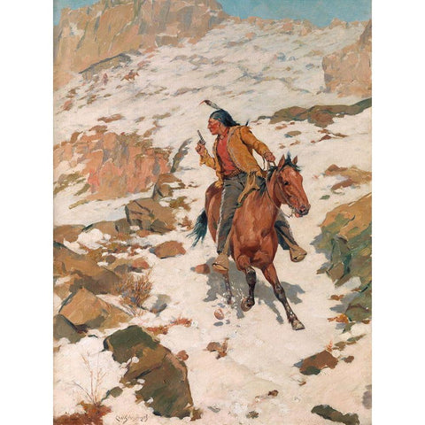 In Hot Pursuit Gold Ornate Wood Framed Art Print with Double Matting by Schreyvogel, Charles