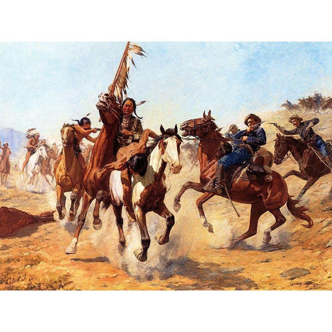 The Silenced War Whoop Gold Ornate Wood Framed Art Print with Double Matting by Schreyvogel, Charles