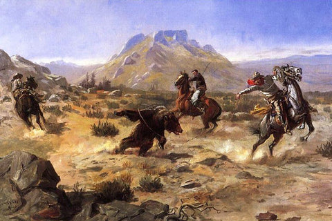 Capturing the Grizzly White Modern Wood Framed Art Print with Double Matting by Russell, Charles Marion