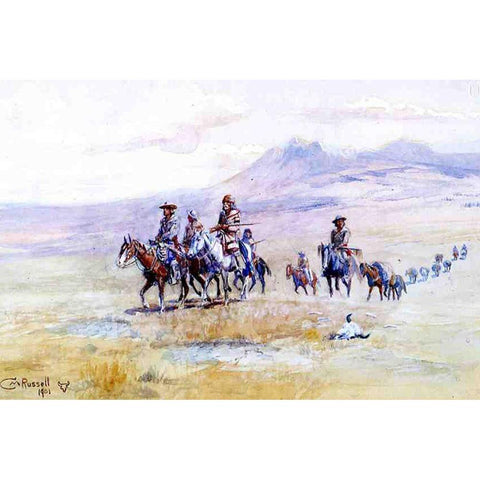 Coming across the Plain Gold Ornate Wood Framed Art Print with Double Matting by Russell, Charles Marion