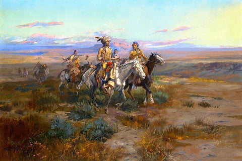 Seeking the Trail (detail) White Modern Wood Framed Art Print with Double Matting by Russell, Charles Marion
