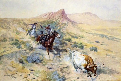 The Herd Quitter White Modern Wood Framed Art Print with Double Matting by Russell, Charles Marion