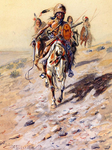 On the Trail White Modern Wood Framed Art Print with Double Matting by Russell, Charles Marion