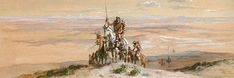Indian War Party White Modern Wood Framed Art Print with Double Matting by Russell, Charles Marion