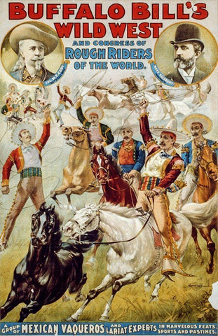 A Group of Mexican Vaqueros and Lariat Experts White Modern Wood Framed Art Print with Double Matting by Buffalo Bills Wild West Show Poster