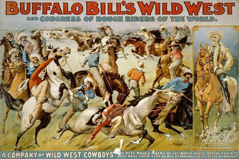 A Company of Wild West Cowboys White Modern Wood Framed Art Print with Double Matting by Buffalo Bills Wild West Show Poster