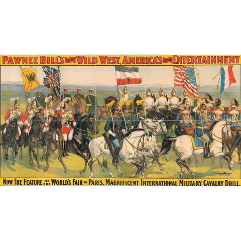 Magnificent international military calvary drill Gold Ornate Wood Framed Art Print with Double Matting by Pawnee Bills Wild West Show Poster