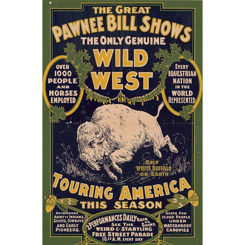 The only genuine wild west. Touring America Black Modern Wood Framed Art Print by Pawnee Bills Wild West Show Poster