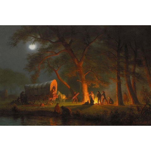Oregon Trail Gold Ornate Wood Framed Art Print with Double Matting by Bierstadt, Albert