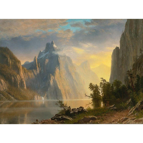 Lake in the Sierra Nevada White Modern Wood Framed Art Print by Bierstadt, Albert