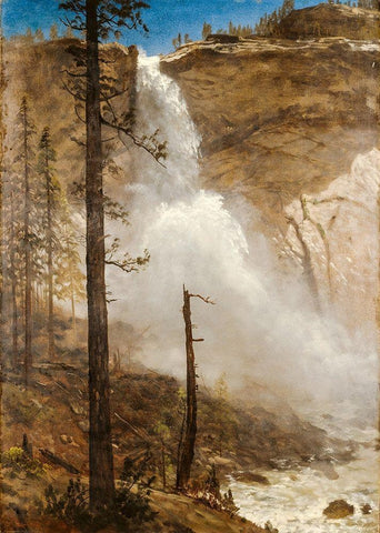 Falls of Yosemite White Modern Wood Framed Art Print with Double Matting by Bierstadt, Albert