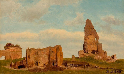 Ruins-Campagna of Rome White Modern Wood Framed Art Print with Double Matting by Bierstadt, Albert