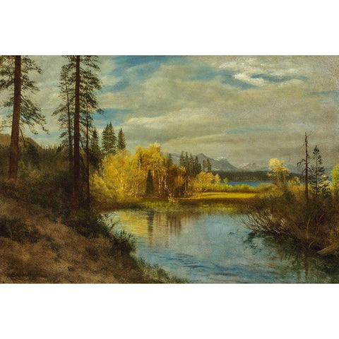 Outlet at Lake Tahoe White Modern Wood Framed Art Print by Bierstadt, Albert