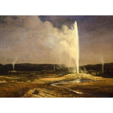Geysers in Yellowstone White Modern Wood Framed Art Print by Bierstadt, Albert