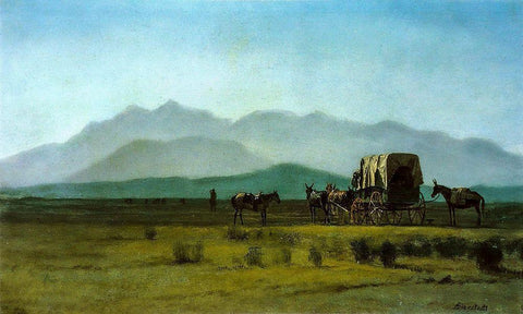Surveyor’s Wagon in the Rockies White Modern Wood Framed Art Print with Double Matting by Bierstadt, Albert