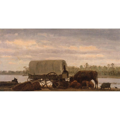 Nooning on the Platte Black Modern Wood Framed Art Print with Double Matting by Bierstadt, Albert