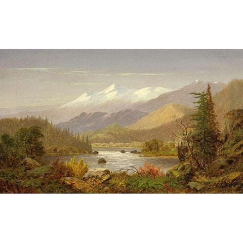 Mt. Shasta and the Sacramento River Black Modern Wood Framed Art Print with Double Matting by Butman, Frederick A