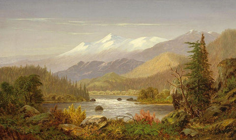 Mt. Shasta and the Sacramento River White Modern Wood Framed Art Print with Double Matting by Butman, Frederick A
