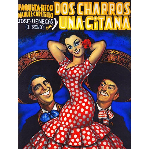 Mexican Movie Poster Dos charros y una gitana Gold Ornate Wood Framed Art Print with Double Matting by Garcia Cabral, Ernesto