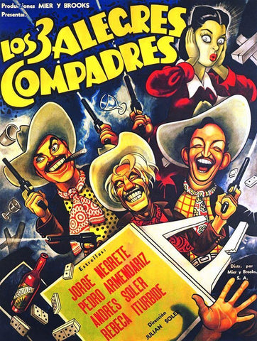 Mexican Movie Poster Los 3 alegres compadres White Modern Wood Framed Art Print with Double Matting by Garcia Cabral, Ernesto