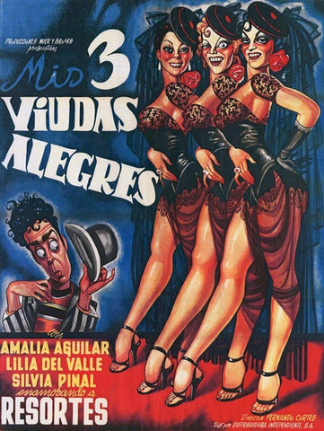 Mexican Movie Poster Mis 3 viudas alegres White Modern Wood Framed Art Print with Double Matting by Garcia Cabral, Ernesto