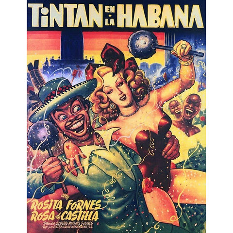 Mexican Movie Poster Tintan en La Habana White Modern Wood Framed Art Print by Garcia Cabral, Ernesto