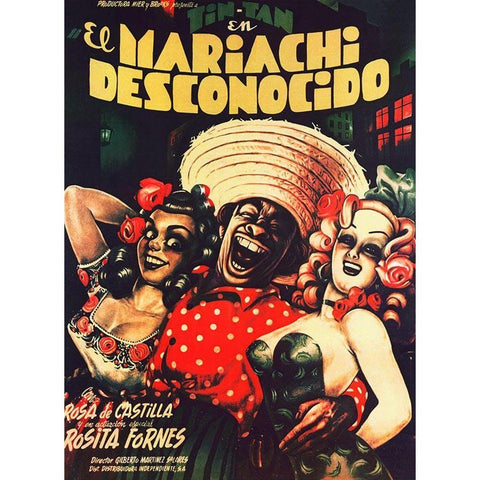 Mexican Movie Poster El Mariachi desconocido Gold Ornate Wood Framed Art Print with Double Matting by Garcia Cabral, Ernesto