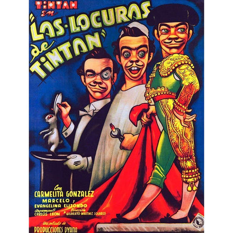 Mexican Movie Poster Las Locuras de Tintan Gold Ornate Wood Framed Art Print with Double Matting by Garcia Cabral, Ernesto