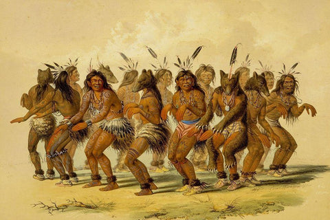 The Bear Dance Black Ornate Wood Framed Art Print with Double Matting by Catlin, George