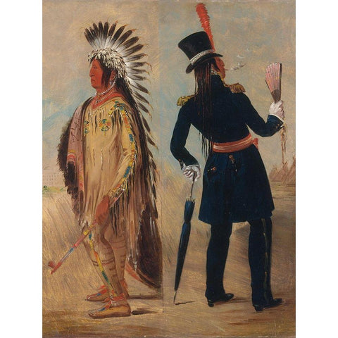 Wi jun jon, Pigeons Egg Head (The Light) Going To and Returning From Washington Black Modern Wood Framed Art Print with Double Matting by Catlin, George