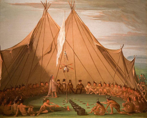 Sioux Dog Feast White Modern Wood Framed Art Print with Double Matting by Catlin, George