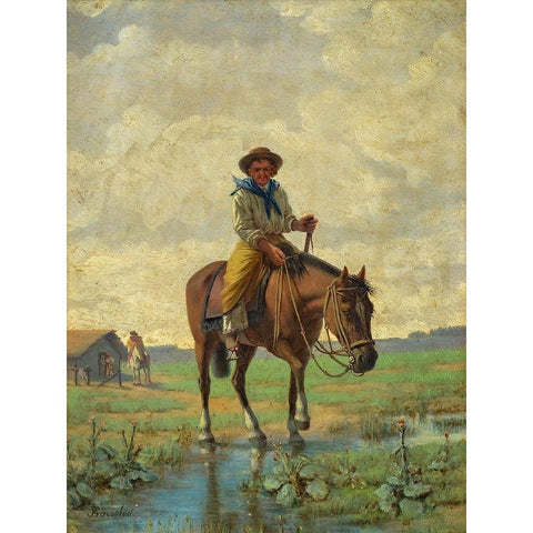 A cowboy Gold Ornate Wood Framed Art Print with Double Matting by Bouchet, Jose