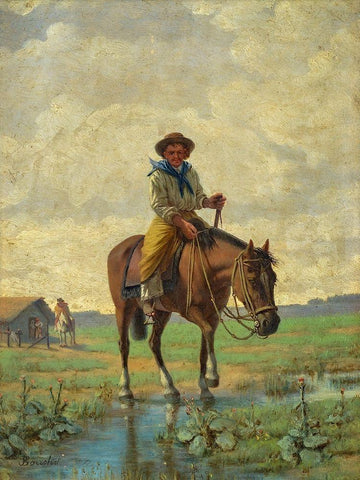 A cowboy White Modern Wood Framed Art Print with Double Matting by Bouchet, Jose