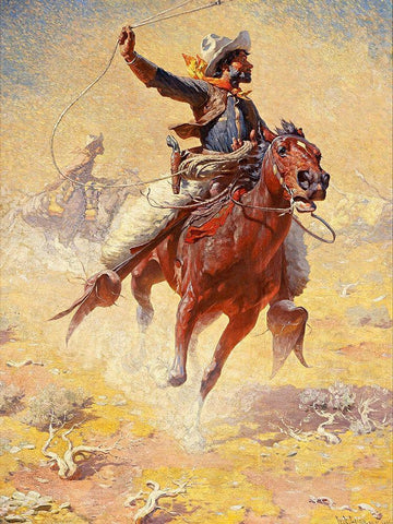 The Roping Black Ornate Wood Framed Art Print with Double Matting by Leigh, William Robinson