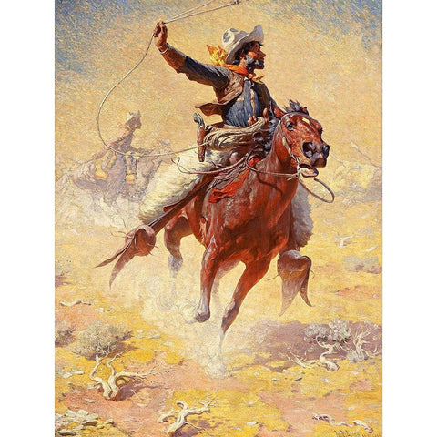 The Roping Black Modern Wood Framed Art Print by Leigh, William Robinson