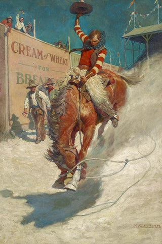 Bronco Buster Black Ornate Wood Framed Art Print with Double Matting by Wyeth, N.C.