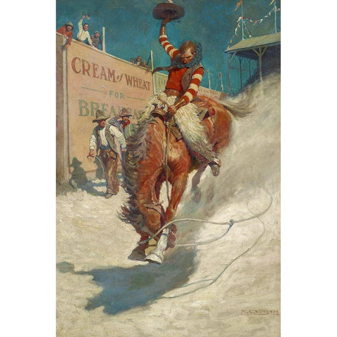 Bronco Buster Black Modern Wood Framed Art Print with Double Matting by Wyeth, N.C.