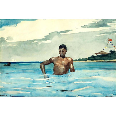 The Bather Gold Ornate Wood Framed Art Print with Double Matting by Homer, Winslow