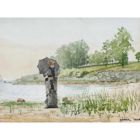 Young Woman Black Modern Wood Framed Art Print with Double Matting by Homer, Winslow