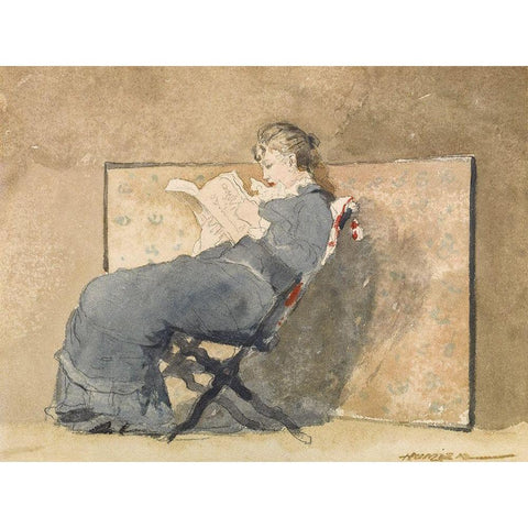 Girl Reading Gold Ornate Wood Framed Art Print with Double Matting by Homer, Winslow