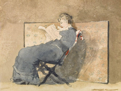 Girl Reading White Modern Wood Framed Art Print with Double Matting by Homer, Winslow