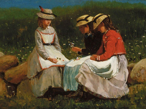 Girls in a Landscape White Modern Wood Framed Art Print with Double Matting by Homer, Winslow