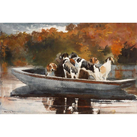 Hunting Dogs in Boat Black Modern Wood Framed Art Print with Double Matting by Homer, Winslow
