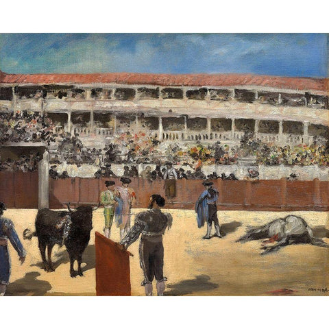 Bullfight Black Modern Wood Framed Art Print with Double Matting by Manet, Edouard