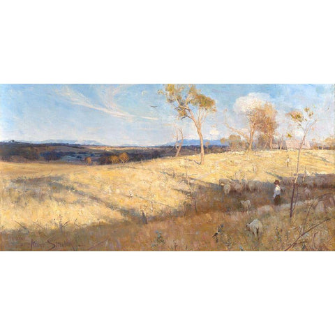 Golden summer, Eaglemont Black Modern Wood Framed Art Print with Double Matting by Streeton, Arthur